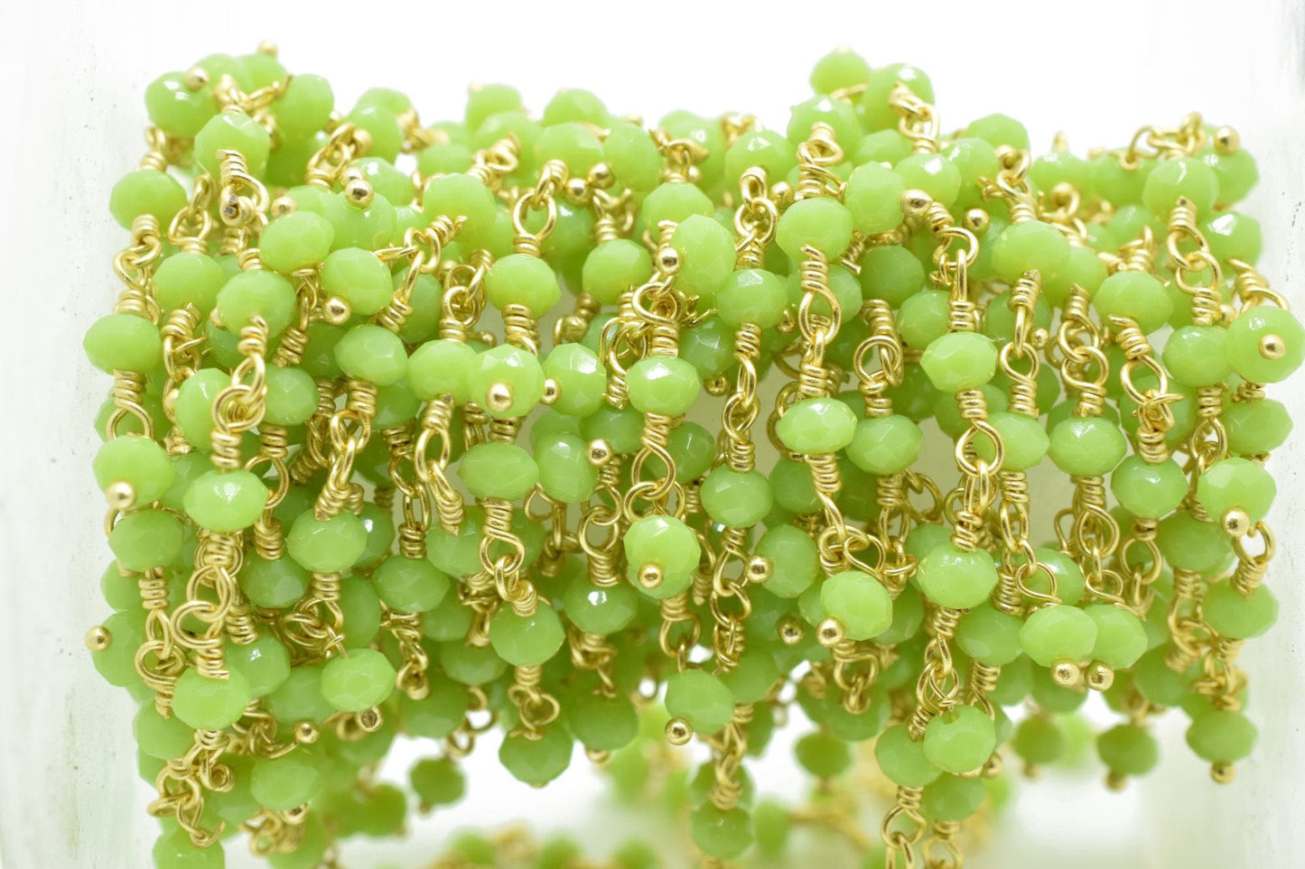 Chrysoprase 3mm cluster Beaded Chain,Chrysoprase Wire Wrapped Chain,Chrysoprase Brass chains,Jewelry Making Chain,Chrysoprase rosary chain,