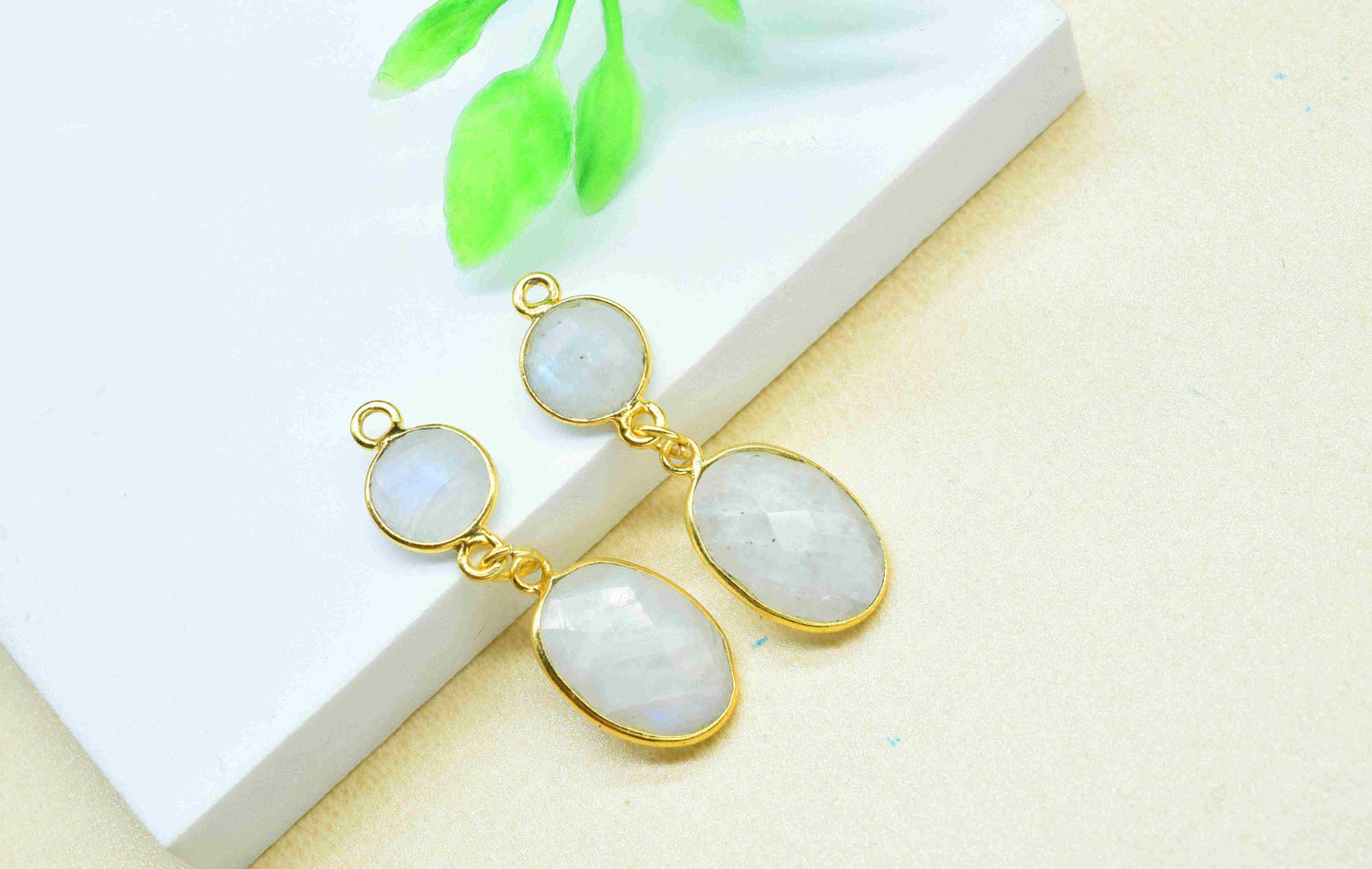 Moonstone Component pendant,Multi Gemstone Dangle Earring,Necklace Connector,Handmade jewelry,Dangle pendant Charms,Station Bezel Link,Gift
