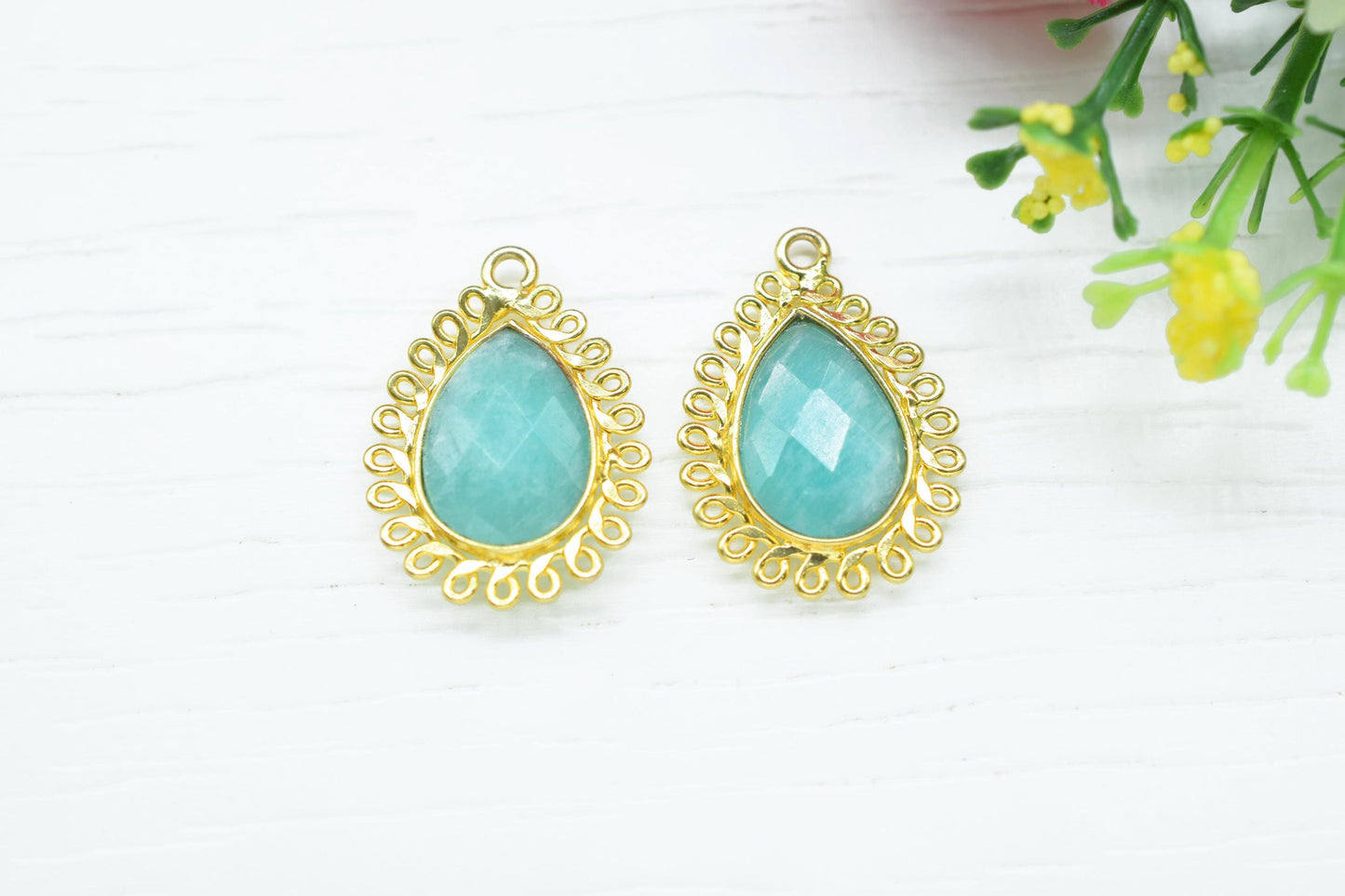 Amazonite 10x14mm Teardrop Charms,Gemstone Pendant,Handmade Jewellery connector,Single Bail Pendant,Amazonite Bezel Charms,Necklace Pendant