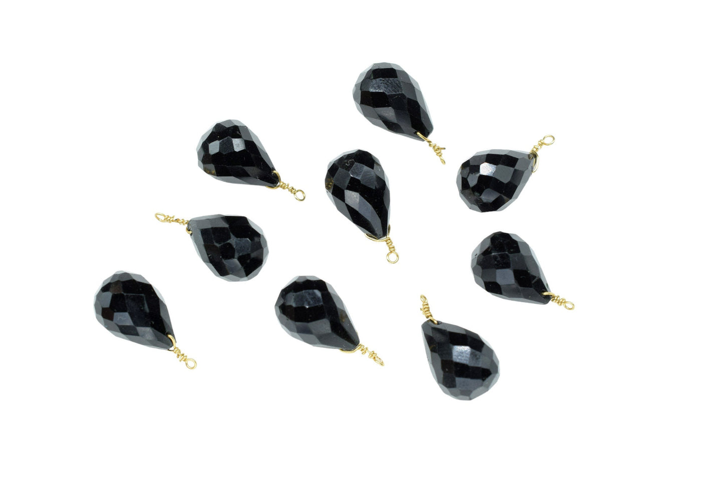 Black Onyx 10x14mm Faceted Drops,Black Onyx Wire Wrapped Gemstone Connector,Black Onyx dainty Pendants ,Black Onyx Connector Charms,B'Gifts