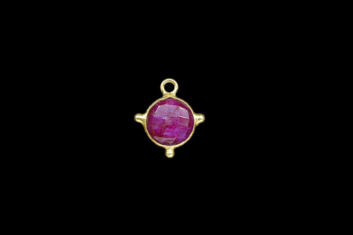 Ruby Pendant/Gemstone Component/Necklace Pendant/Round Shape Charm/Single Bail Charms/Wholesale Supply/Gold Plated Jewellery/B'day Gift
