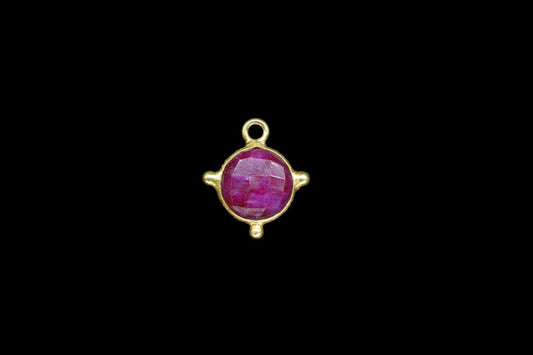 Ruby Pendant/Gemstone Component/Necklace Pendant/Round Shape Charm/Single Bail Charms/Wholesale Supply/Gold Plated Jewellery/B'day Gift