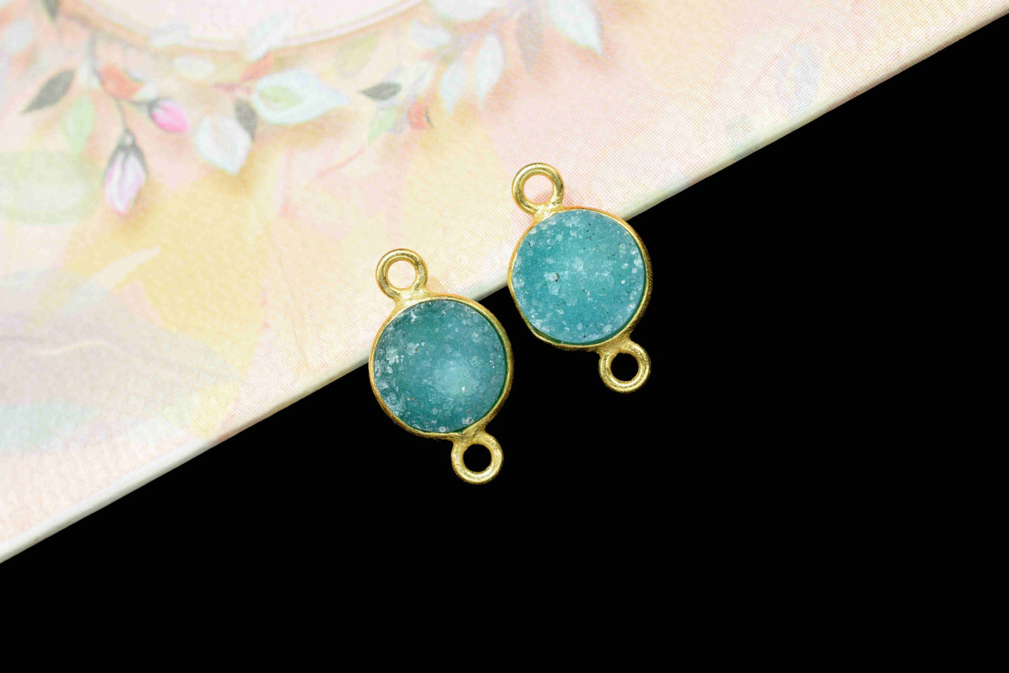 Green Druzy Charm Pendant,Green Druzy Double Bail Connector,8mmDruzy Connectors,Electroplated Light Green Druzy Connector,DIY Jewelry Making