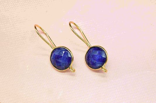 Blue sapphire 10mm Round Earring Connector,Gemstone Studs Connector Jewelry Findings,Jewelry Making Connector,Sapphire Jewelry,Craft Supplie