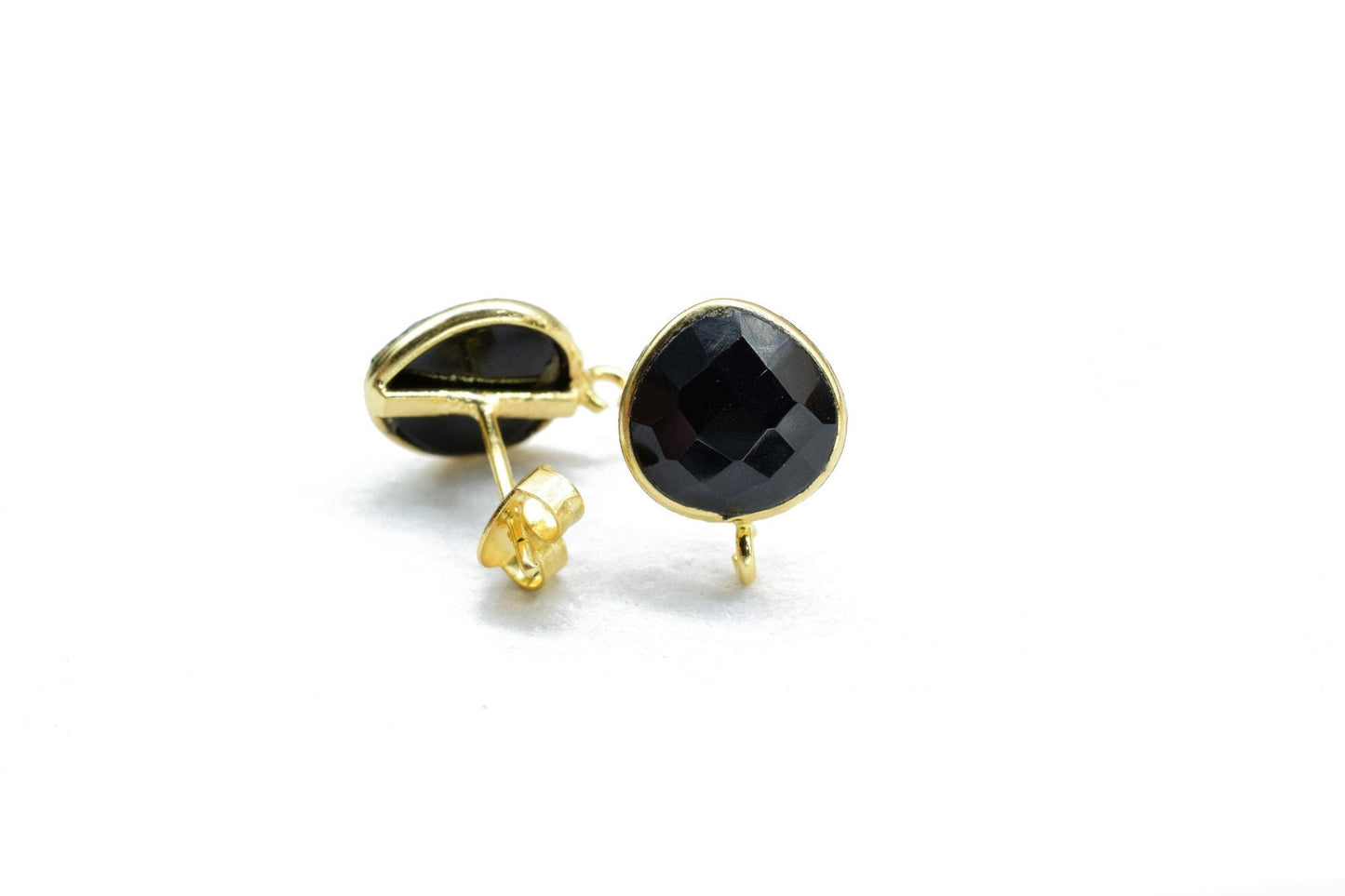 10mm Heart Shape Earring Connector,Black Gemstone Ear Post Studs,Black Onyx Earring Connectors,DIY Jewelry Making Supply,Gold Plated Studs