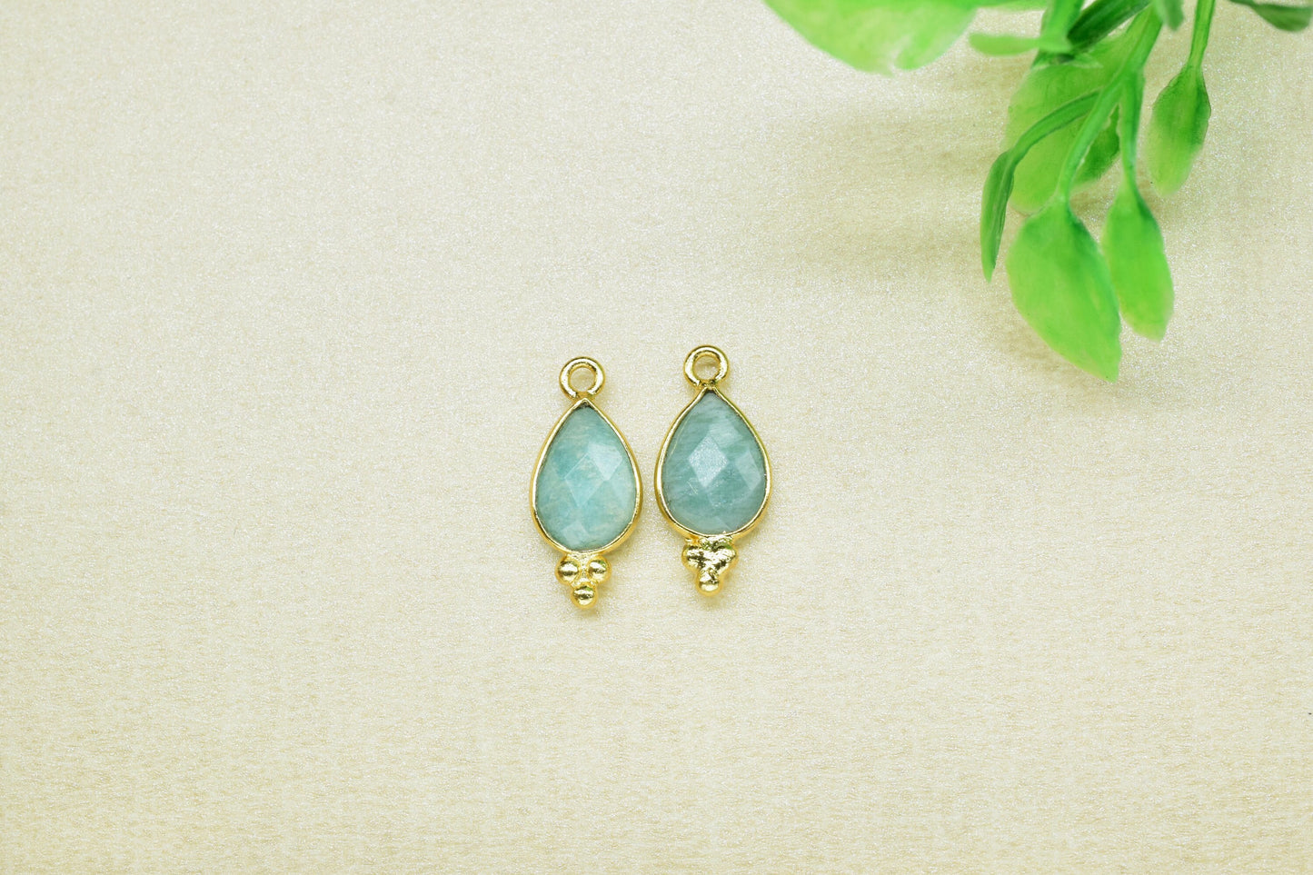 Amazonite Faceted Gemstone 7x10mm Pear Shape Charm,Amazonite Gemstone gold Plating Connector Jewelry,Amazonite Charm for necklace Connector