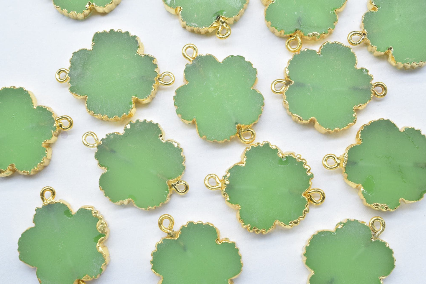 Prehnite Clover Shape Pendants,Handmade bracelet charm Pendants,Necklace Connectors,Gemstone Electroplated Charm,Double Bail Connectors,Gift