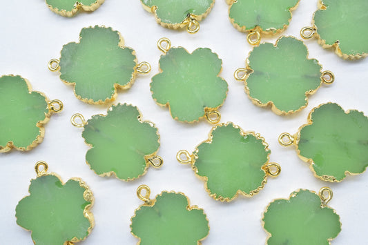 Prehnite Clover Shape Pendants,Handmade bracelet charm Pendants,Necklace Connectors,Gemstone Electroplated Charm,Double Bail Connectors,Gift