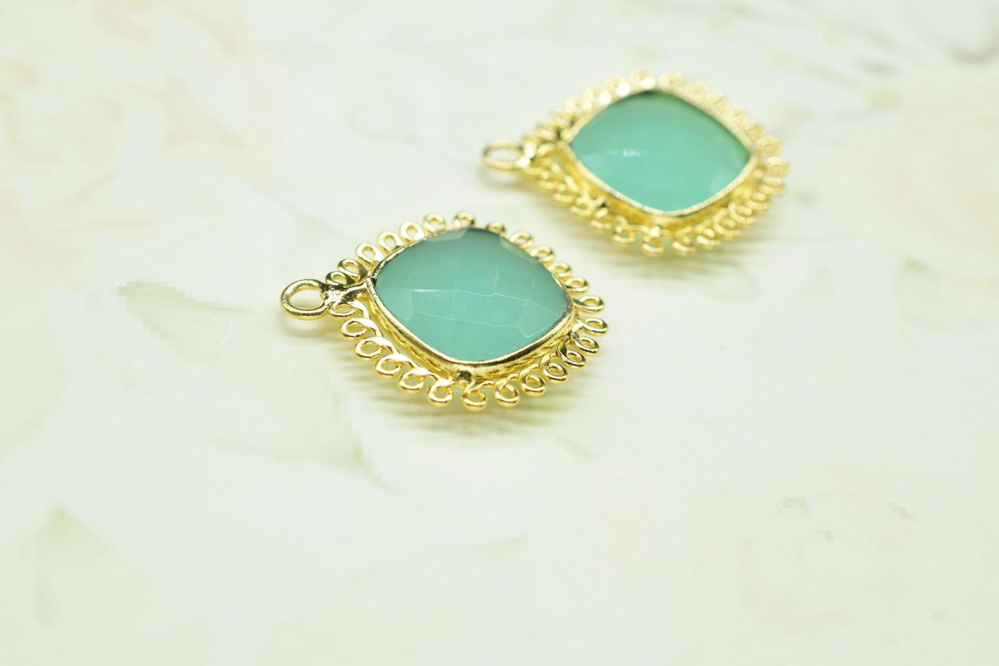 Aqua Chalcedony 14mm Cushion Bezel Charms,Gemstone Single Bail,Component charm,Handmade Jewellery Connectors,Boho Pendant Charm,Gift
