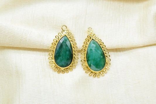 Emerald 12x20mm Teardrop Bezel Charms,Gemstone Brass Component,Wholesale Jewelry,Single Bail Pendant,Handmade Jewellery Connectors,Gift