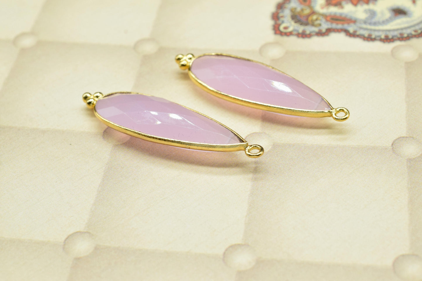 Rose Quartz 10x30mm Bezel charms,Station Bezel Link Supplies,Rose Quartz Jewelry,Connector Pendant,Gemstone Teardrops,Rose Quartz Pendant