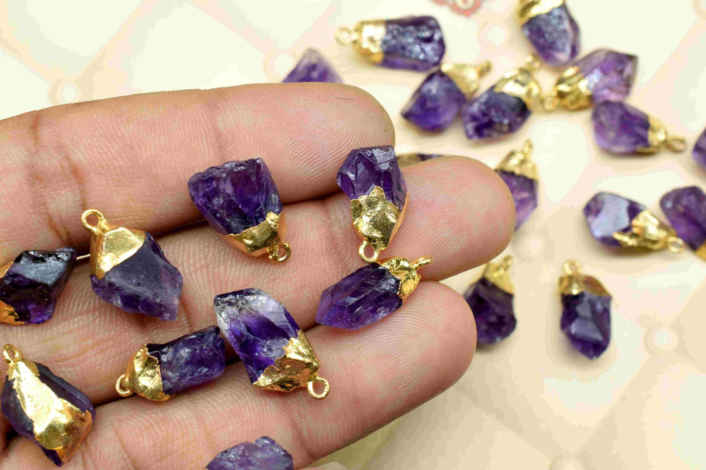 Amethyst Rough Stone Pendant Jewelry,Gold Plating Natural Druzy Amethyst Rough Stone Pendant, Amethyst Gemstone Pendant Birthstone Necklace