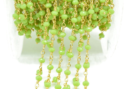 Chrysoprase 3mm cluster Beaded Chain,Chrysoprase Wire Wrapped Chain,Chrysoprase Brass chains,Jewelry Making Chain,Chrysoprase rosary chain,