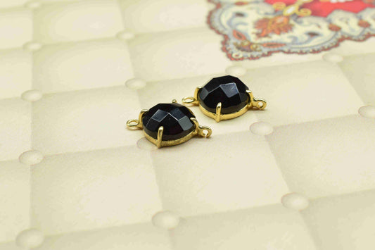 Black Onyx Prong Bezel Charms,Black Onyx double bail connector jewelry,Black Onyx Gemstone Pendant,Black Onyx Faceted 12mm round Shape Bezel