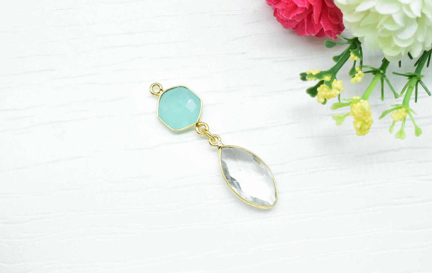 Aqua Chalcedony   Pendant Charms , Crystal Quartz  Dangle Earring Component , Multi Gemstone Dangle Earring , Component Jewelry , B'day Gift