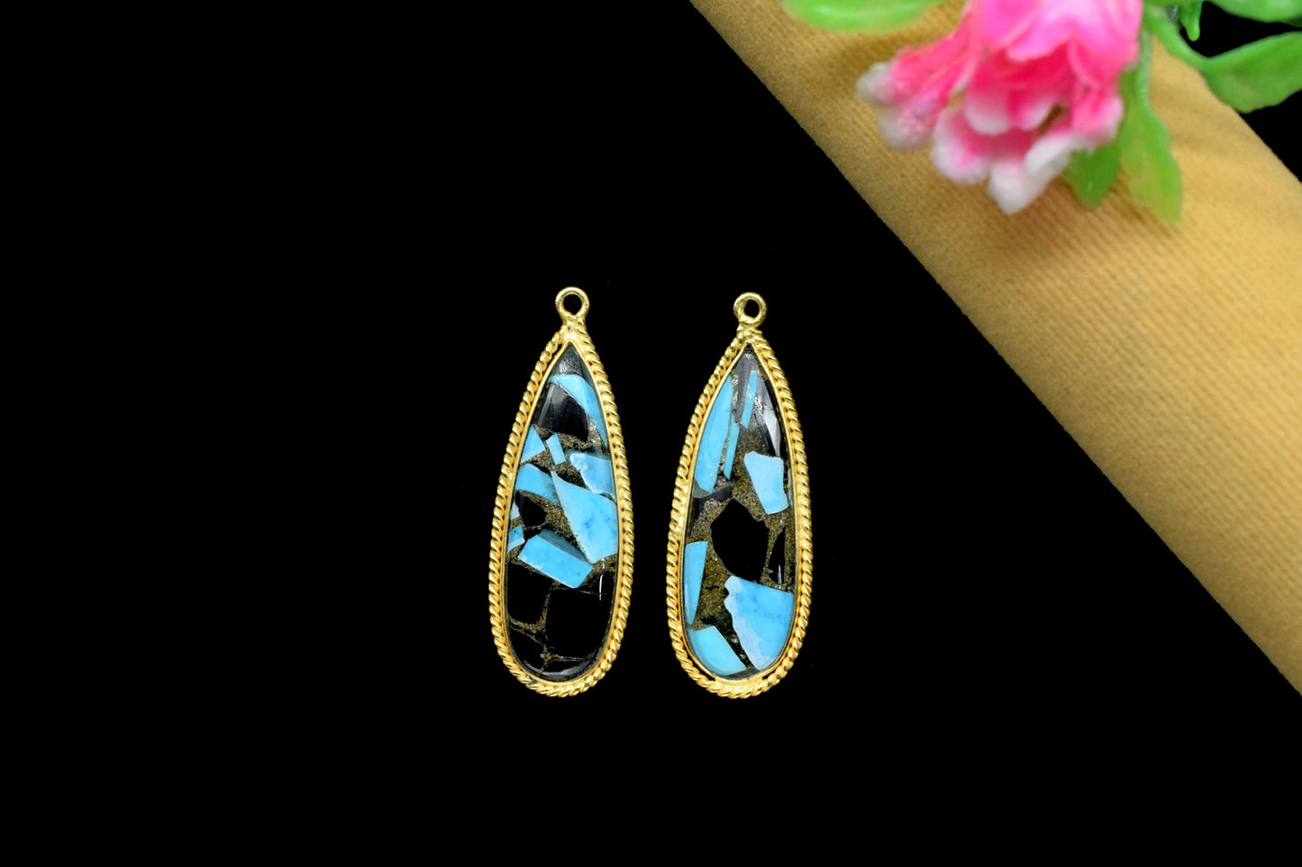 Copper Turquoise Gemstone Charms Pendant,Copper Turquoise Gold Plating Gemstone Charms,Turquoise 10x30mm Pear Shape Single Bail Pendant,Gift