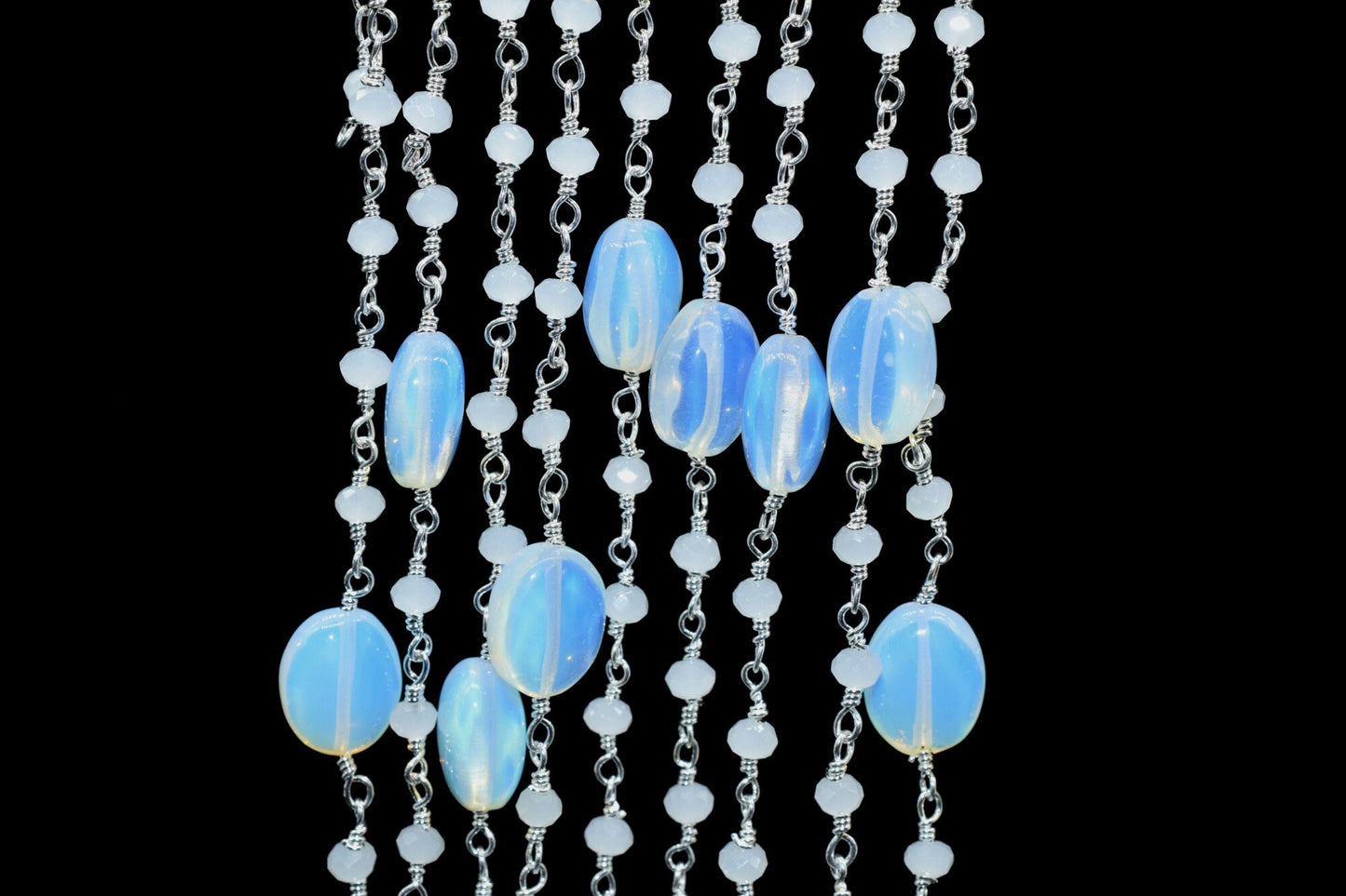 Opalite Gold Plated rosary Chain,Oval Necklace Chain,Opalite Chain,Selling Per Foot,Moonstone beads chain,Moonstone beads rosary chains