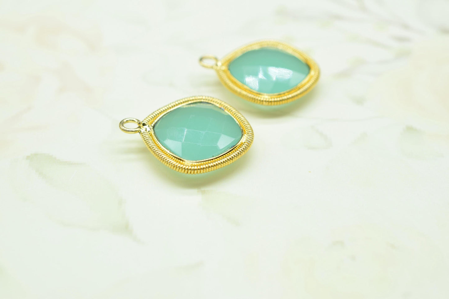 Aqua Chalcedony 14mm Bezel Charms,Gemstone Cushion Bezel,Boho Pendant Charms,Single Loop Connector,Handmade Charm,Component Pendant Jewelry