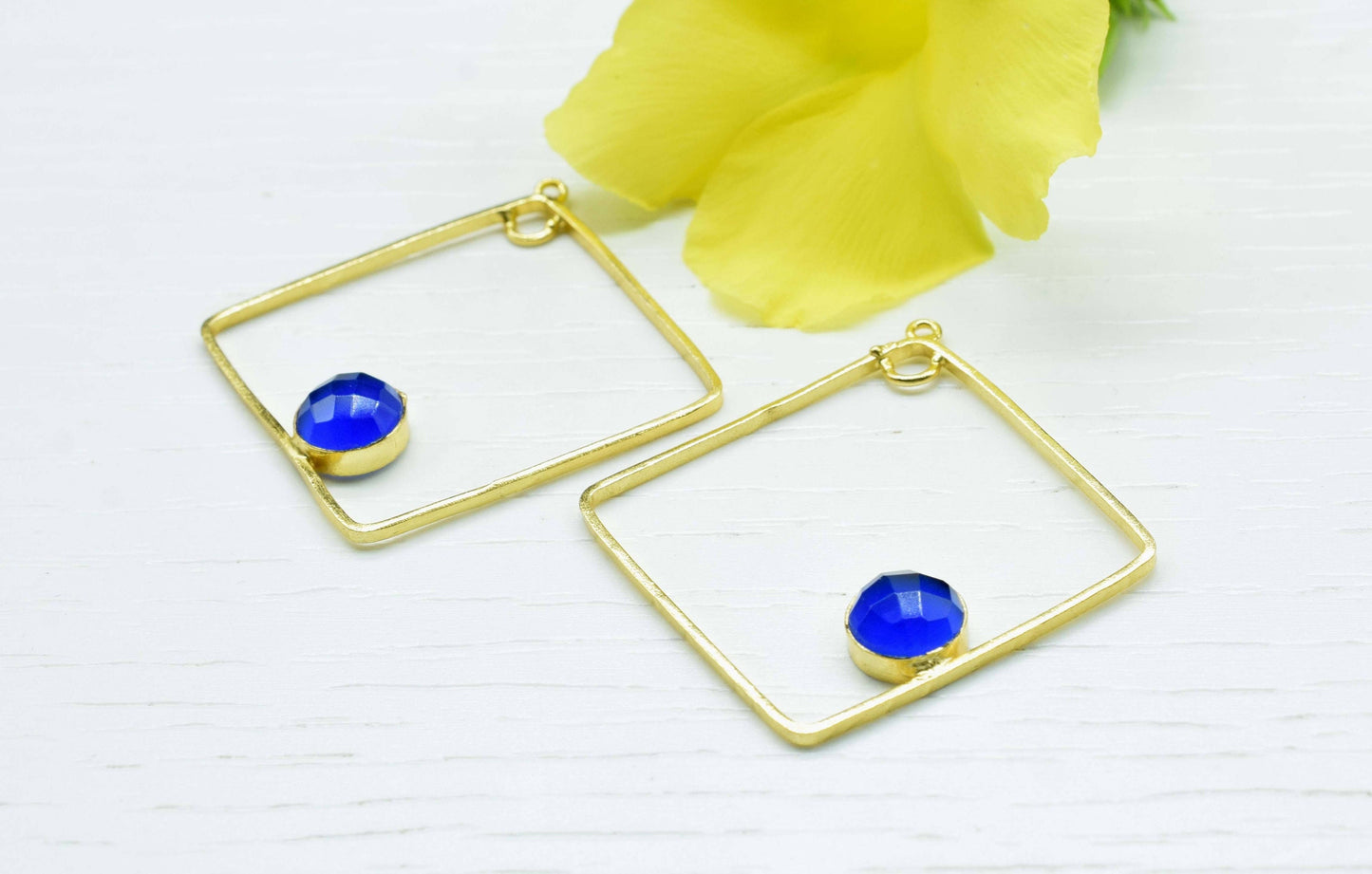 Blue Chalcedony Gemstone Connector, 32mm Square Shape Pendant Component,Handmade Earring,Finding Component Earring,Blue Chalcedony Jewelry