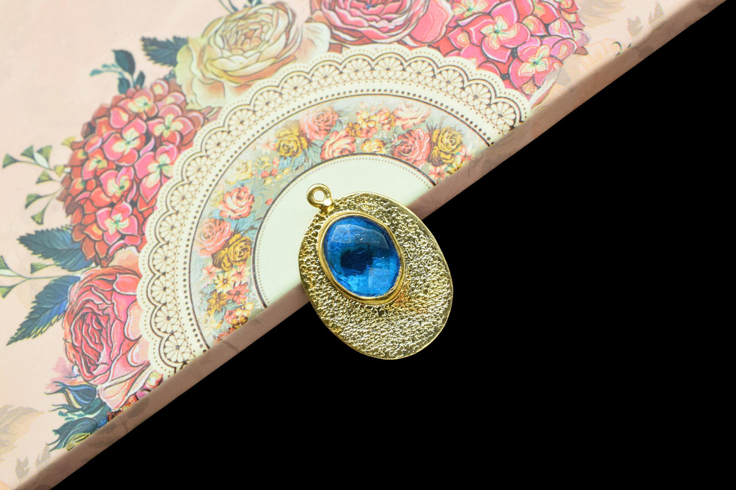 Blue Topaz Pendant Charms,Finding Oval Gemstone Component,Handmade Connector,Matt Pendant Charm,Gift