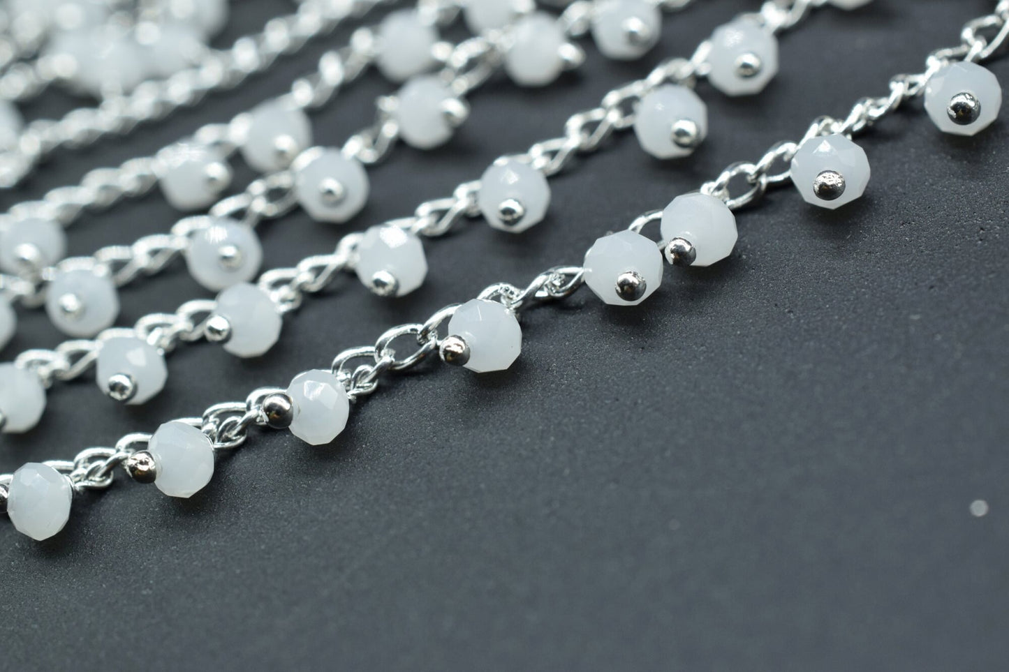 Rainbow moonstone Dangling Chain,Rondelle Faceted Beaded Cluster Chain,3mm Moonstone Rosary,Jewelry Making,Finding,Rosary Chain by Foot