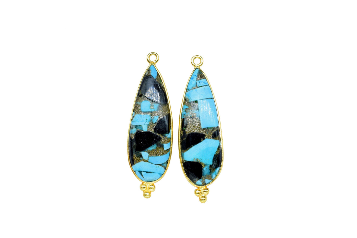Blue Copper Turquoise 10x30mm Bezel charms,Copper Turquoise Pendant,Station Bezel Link Jewelry Supplies,Connector Pendant,Gemstone Teardrop