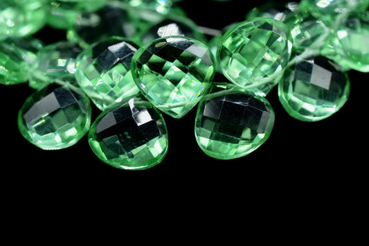 Green Amethyst Faceted Heart Shape Briolettes,10mm Heart Shap Beads Strand,Green Amethyst Briolettes Strand,10mm Heart Shape Strand,9 inches