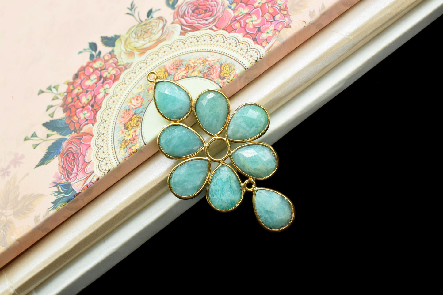 Natural Stone Bezel Pendants,Gemstone Flower Pendant,Craft Supplies,Handmade Beads Jewelry,Components Earring Connectors,Station Bezel Link