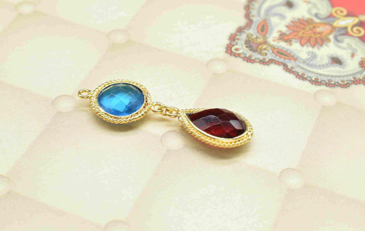 Garnet  Pendant Charms , Blue Topaz Dangle Earring Component , Multi Gemstone Dangle Earring , Component Jewelry , B'day Gift