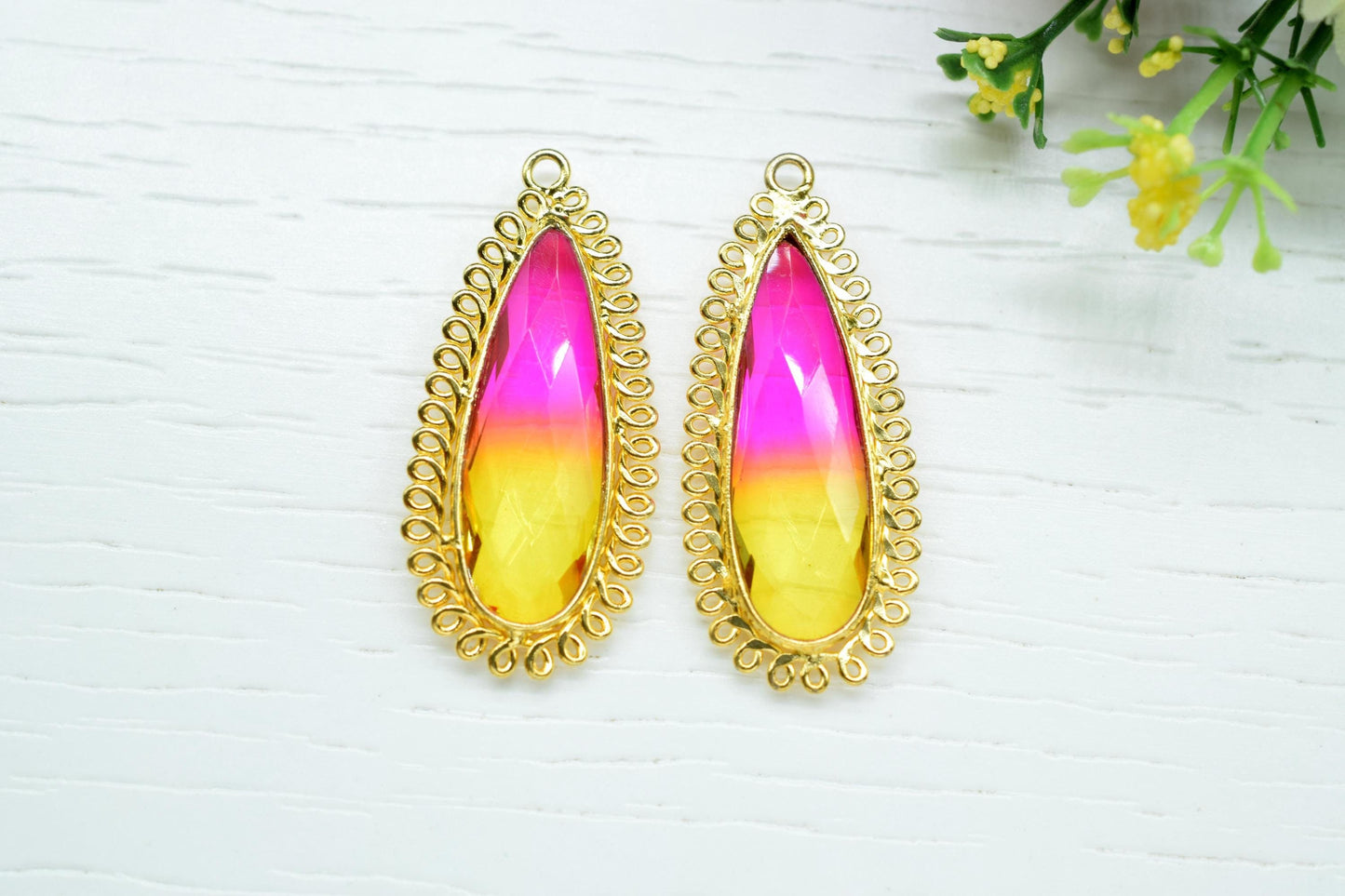 Ametrine 10x30mm Teardrop Bezel Charm,Single Bail Pendant,Handmade Jewellery Connectors,Gemstone Brass Component,Handmade Connector,Gift