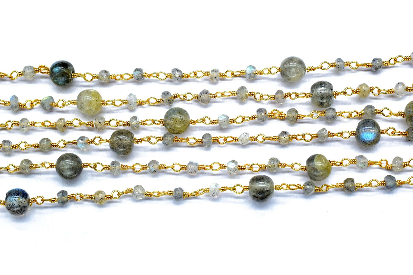 labradorite round balls  Beaded rosary ,Labradorite rosary Chain,Sold By Foot,labradorite wire wrapped beaded chain,jewelery making,handmade