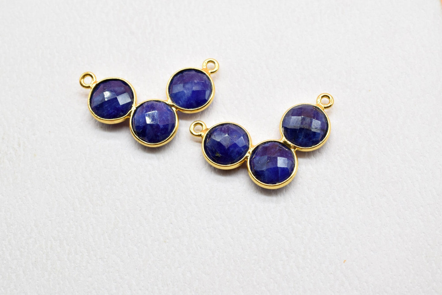 10mm Blue Sapphire Pendant,Necklace Connector,Blue Sapphire Jewelry,Blue Gemstone Pendant,Sapphire Necklace, Connector,Jewelry Making Supply