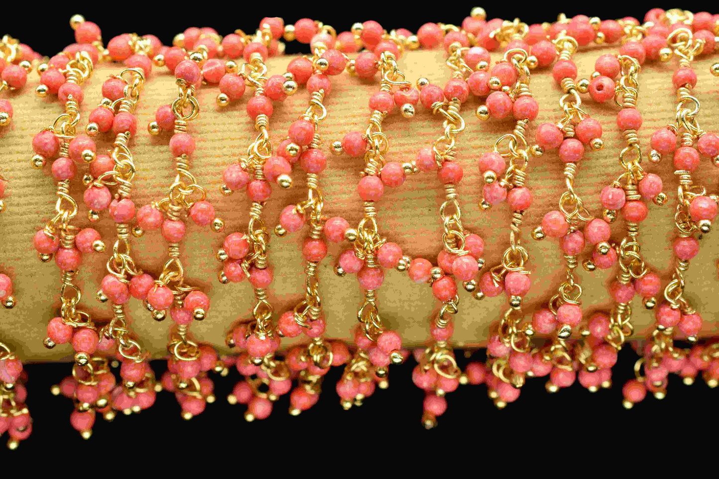 Red coral 2mm Cluster Rosary Chain,Gold Plated Chain,Wire Wrapped Chain,Jewelry Supply,Plain Red coral Beads Gold Plated dangling chain