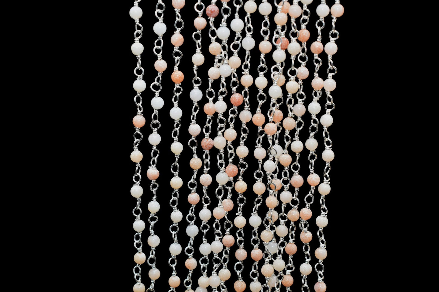 Natural Gemstone Rosary,Peach Moonstone Wire Wrapped Rosary Chain,Peach Moonstone Rosary Chain,Chain by Foot,2mm Round Beads Rosary,Jewelry