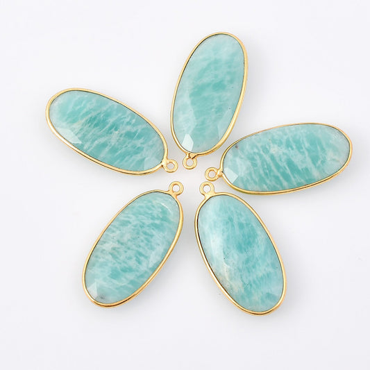 Amazonite 14x28mm Bezel Charm Pendant,Oval Shape Gold Plated bezel,Gold Vermeil Bezel,Amazonite jewelry making charm,Gold-Filled bezel charm
