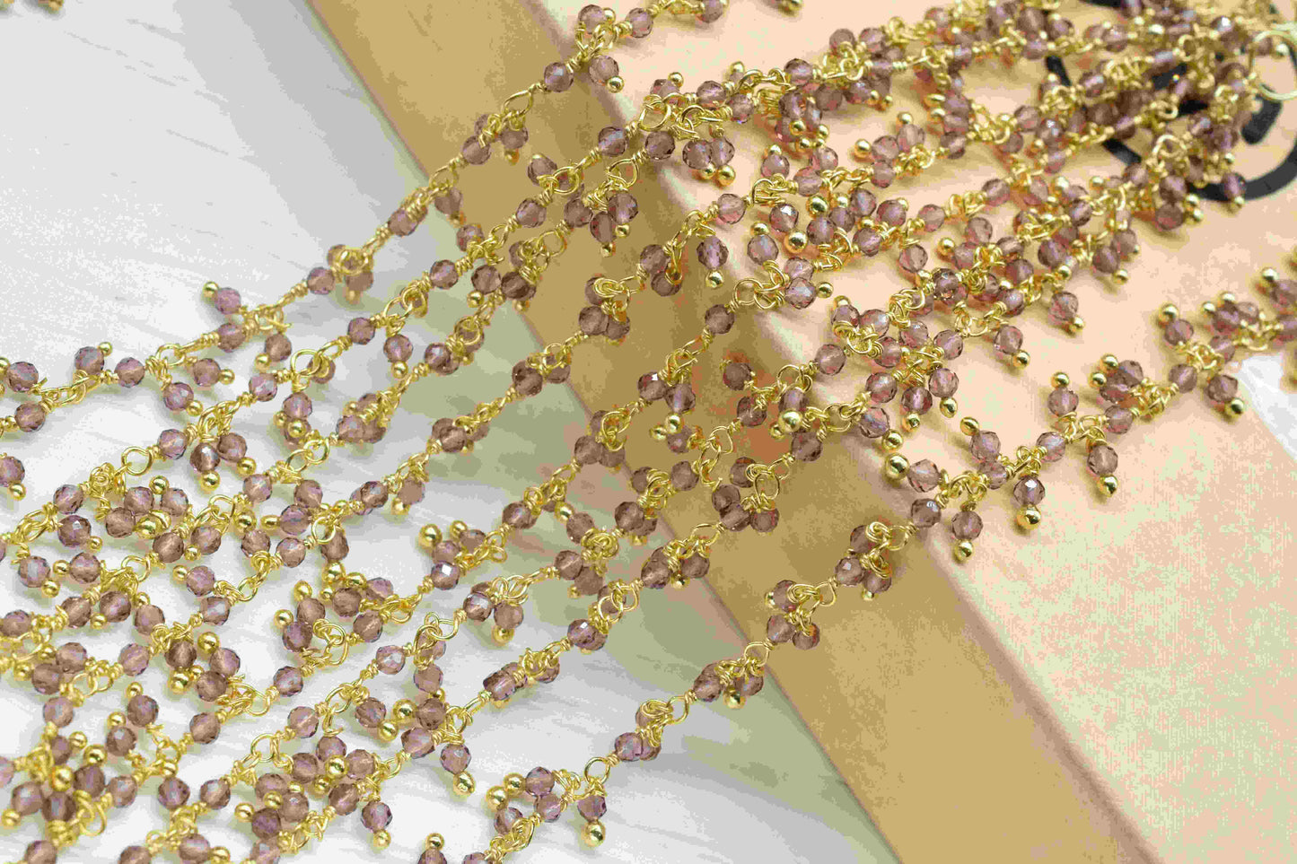 Amethyst 2.5mm To 3mm Cluster Beaded Rosary, Amethyst Rosary Chain,Amethyst Gold Plated Wire Wrap Chain,Cluster Beads Rosary Jewelry Making