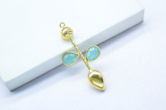 Aqua Chalcedony Teardrop Faceted Bezel Connector,Aqua Chalcedony Earring,Jewelery Supply,Aqua Chalcedony Pendant Charms,Brass Frame Gemstone
