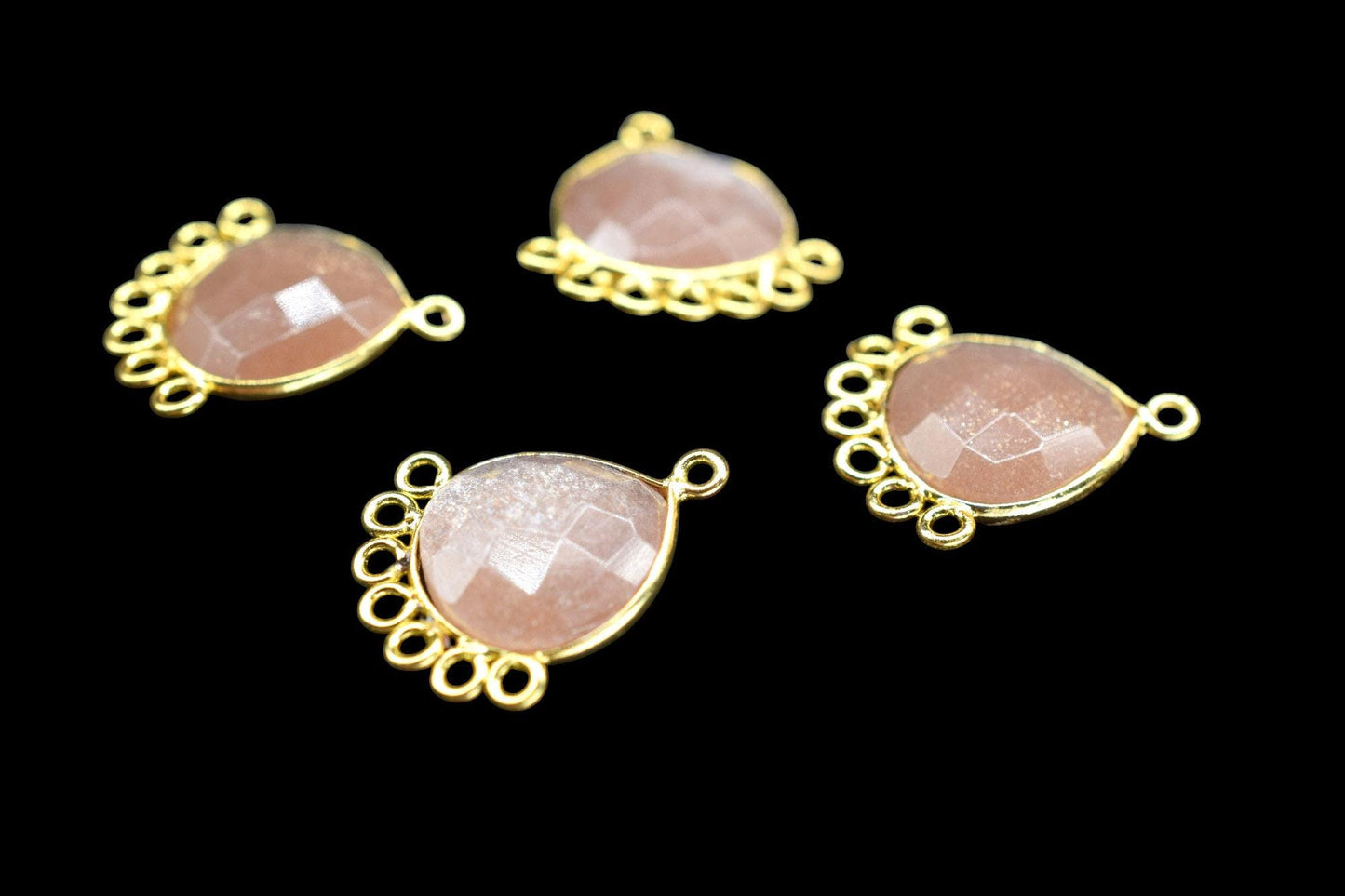 Peach Moonstone 14mm Heart Bezel Charm/Charms Connector/Handmade Jewellery Connectors/Gemstone Brass Component/Women Jewelry/B'day Gift