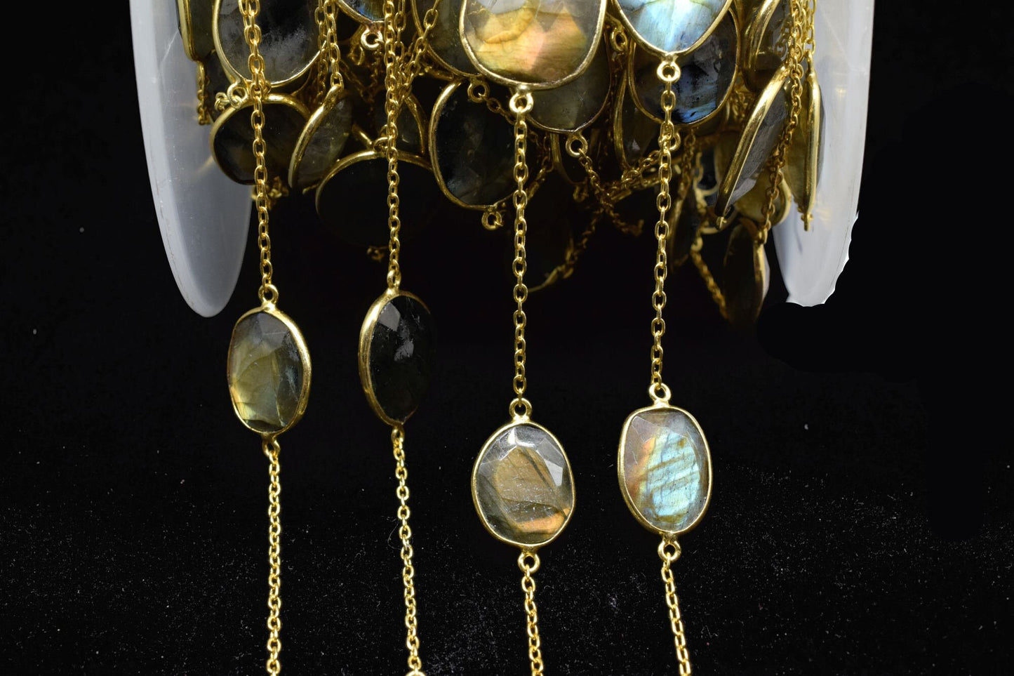 Blue Flashy Labradorite connector link Chain-Natural Labradorite Bezel Chain,Labradorite Oval Shape Connector Chain,Labradorite bezeld chain