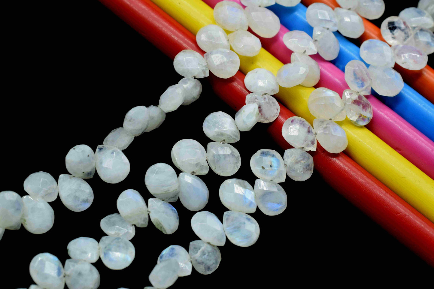 Moonstone Pear Shape Beads,Rainbow Moonstone Briolette,6x8mm Teardrop Faceted, AAA Quality Briolette, 8''Pear Shape Strand,Teardrop Faceted