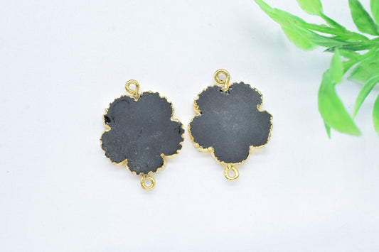 Black Onyx bracelet charm Pendants,Handmade Flower Pendant,Necklace Connectors Jewelry,Gemstone Electroplated Charm,Double Bail Connector