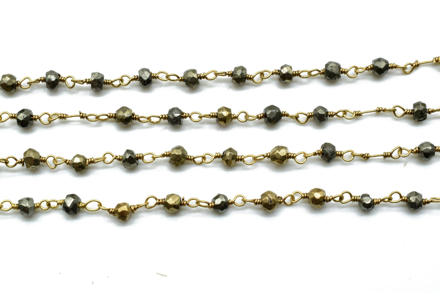 Natural Pyrite 3mm Beaded Chain,Pyrite Wire Wrapped Chain,Pyrite Brass chain,Pyrite Jewelry Making Chain,Pyrite Beads rosary chain, Pyrite