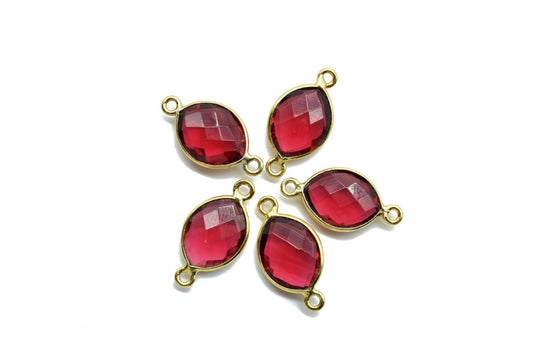 Pink Tourmaline 10x13mm Eye shape double bail charms,Pink Tourmaline pendant,Tourmaline Gold Plated bezel,Faceted Charms Connector Jewelry