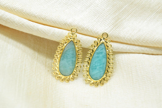 Amazonite 8x20 Teardrop Bezel Charms,Wholesale Jewelry,Single Bail Pendant,Gemstone Brass Component,Handmade Jewellery Connectors,Gift