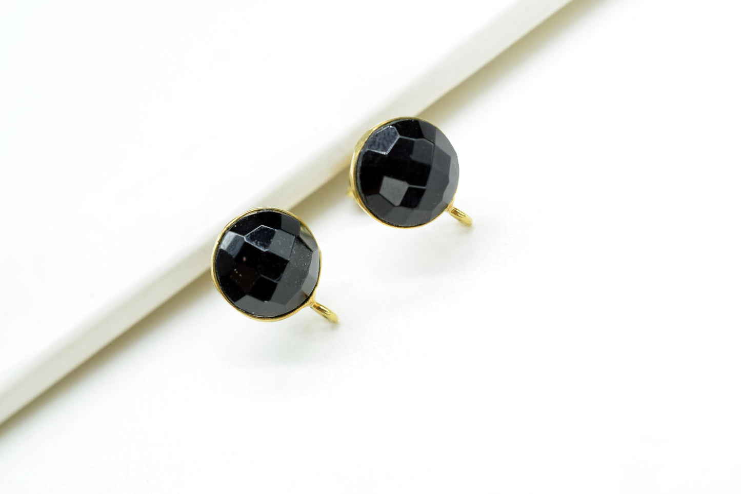 10mm Round Black Onyx Earring Connectors,Black Gemstone Ear Post Studs,Onyx Earring Connectors,DIY Jewelry,Jewelry Making Supply,Mom's Gifts