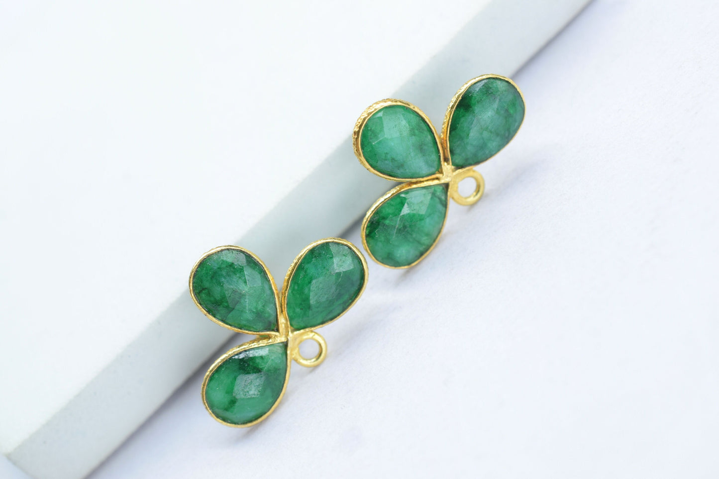 Emerald Gemstone Earring Connector/Gold Plated Jewelry/Emerald Handmade Jewelry/Bezel Component/Jewelry making Stone/Pear Shape Stone/Gift