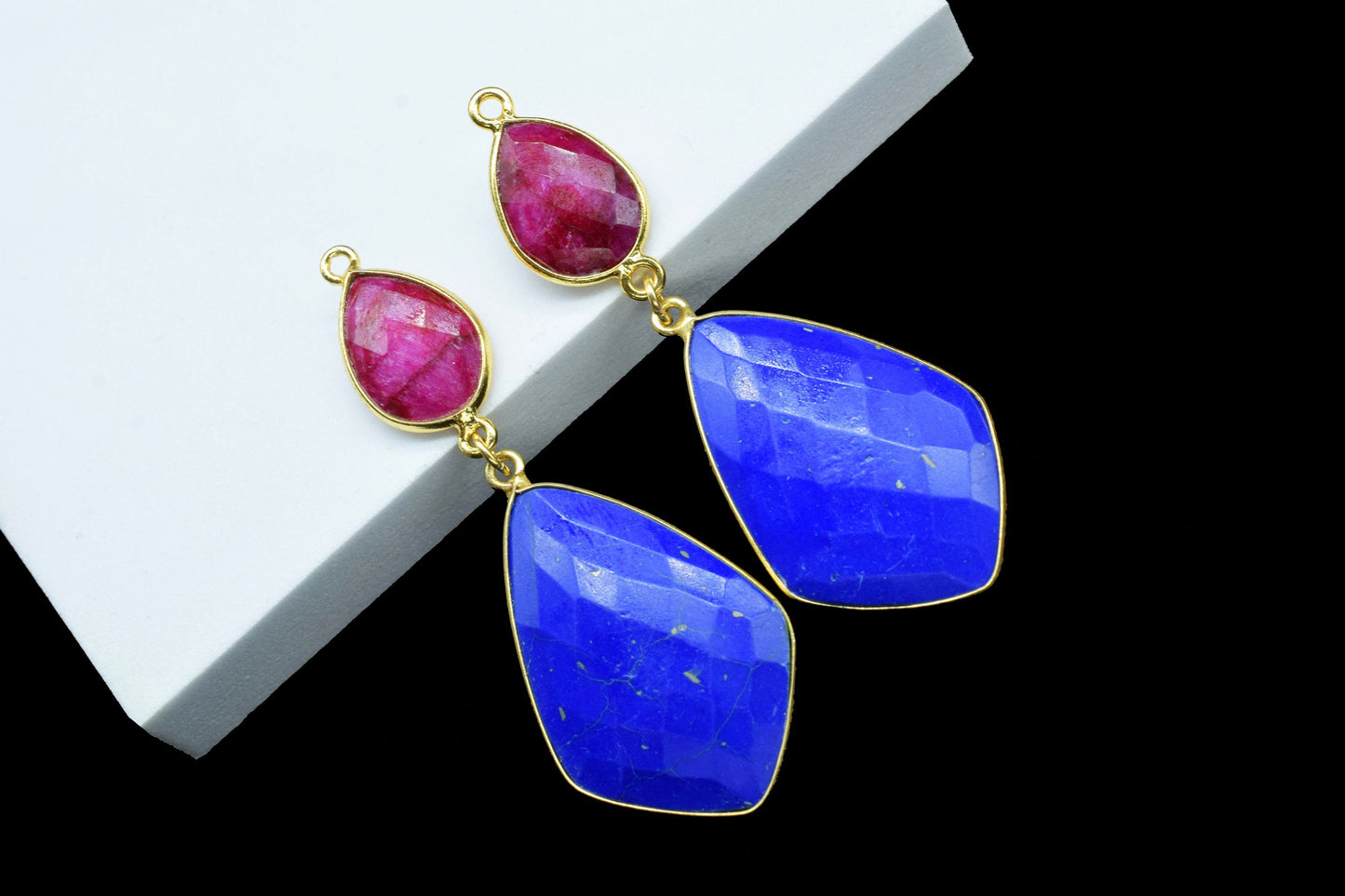 Blue chalcedony Dangle pendant Charms,Natural Ruby Connector,Handmade jewelry,Component pendant,Station Link,Multi Gemstone Dangle Earring