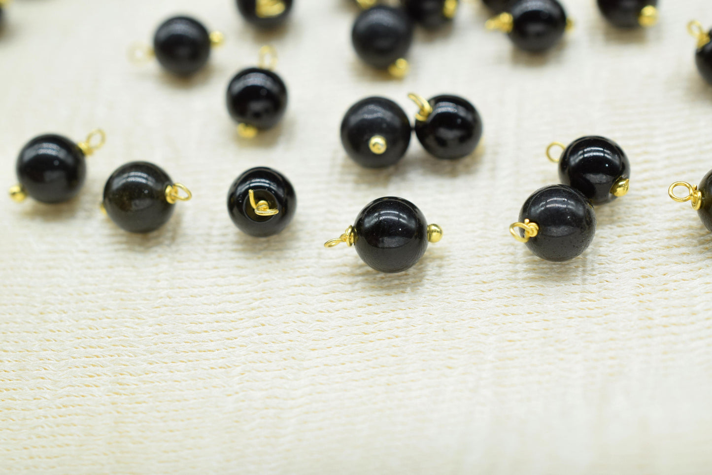 Black Onyx 6mm Round Smooth Beads/Earring Component/Black Onyx Single wire wrapped Beads/Round Beads Connector/Gemstone Beads/Gift