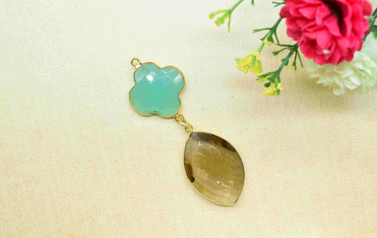 Aqua Chalcedony + Smokey Quartz Component Pendants ,Multi Stone Dangle Earrings ,Earring Component Jewelry ,Dangle pendant Charms,B'day Gift