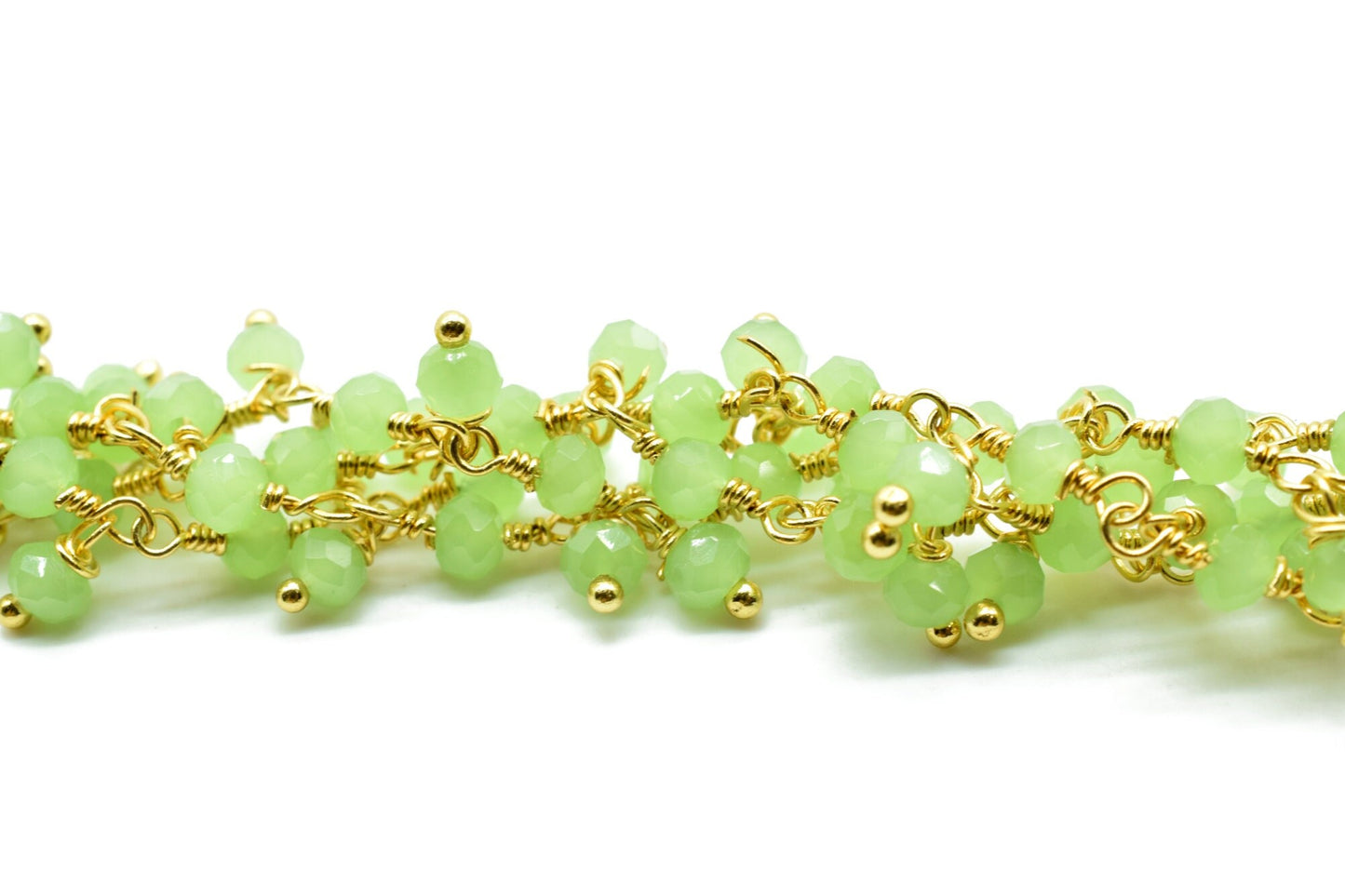 Prehnite Cluster Beaded Chain,Bead Chain,Dangling Chain,Thick Chain, Gold Wire Wrapped Prehnite Quartz Beaded chain,Handmade beaded chains